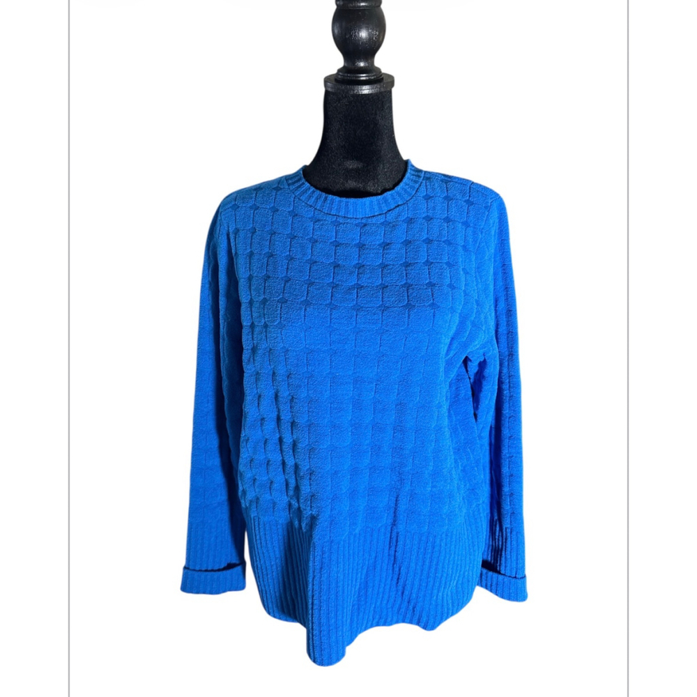 Women's Liz Claiborne Blue Textured Crew Neck Sweater S like new - Picture 2 of 13